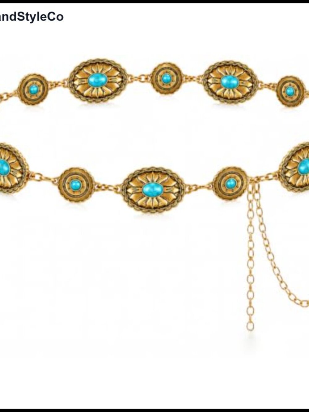 Western Chain Belt with Turquoise for Women Adjustable